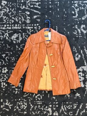 Classic Women's Burnt Orange Genuine Leather Coat